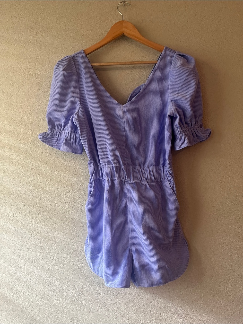 Day + Moon Lilac Puff Sleeve Corduroy Romper Small